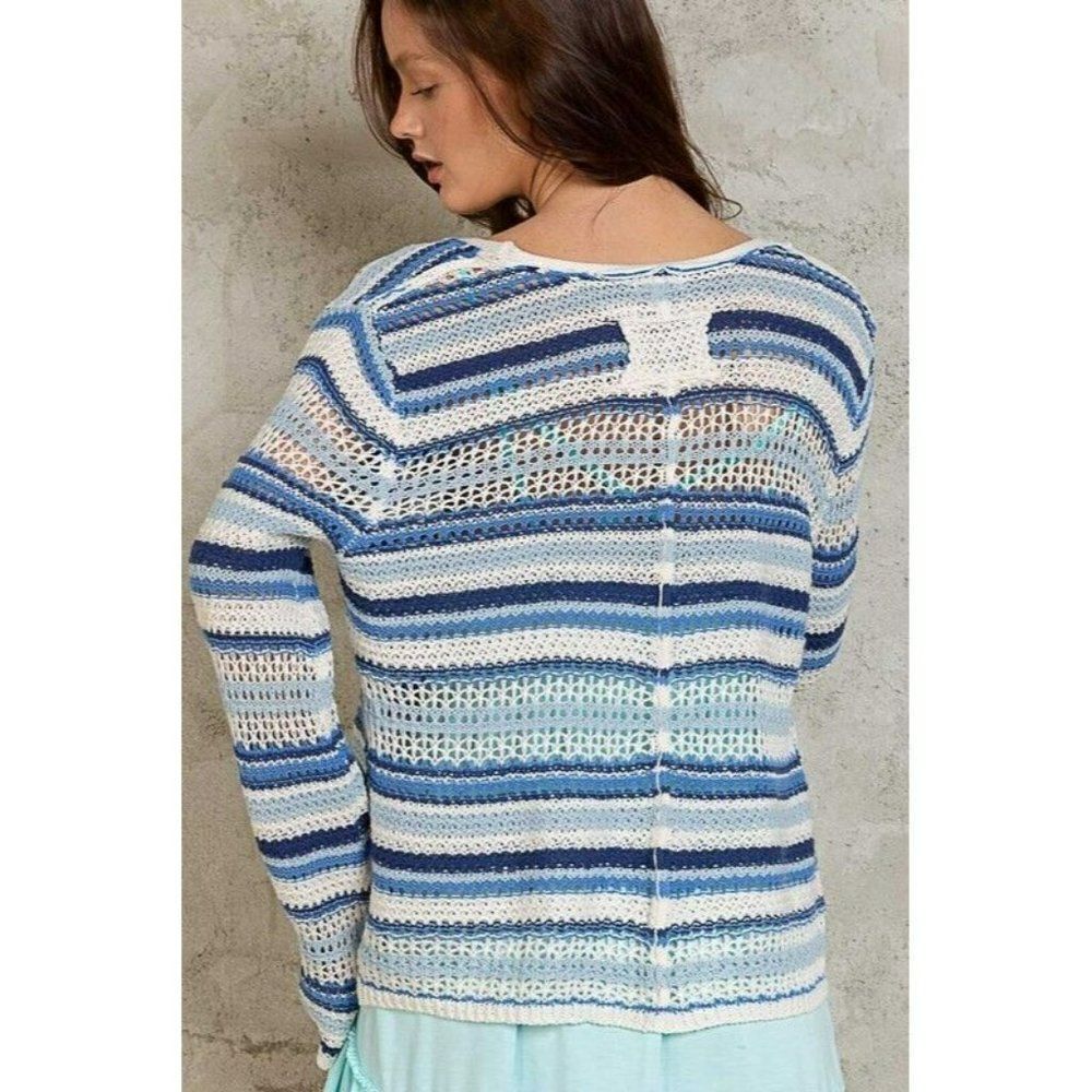 POL Head in the Clouds Lightweight Open Cardigan Sweater in Ivory Blue YST263 - Picture 4 of 4